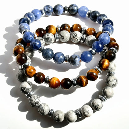 Handmade Multicolor Natural Stone Beaded Plating Silver Plated Bracelets