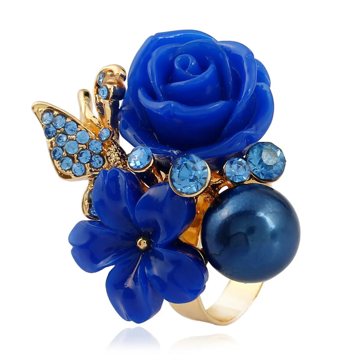 Handmade Rose Alloy Inlay Artificial Gemstones Women's Rings