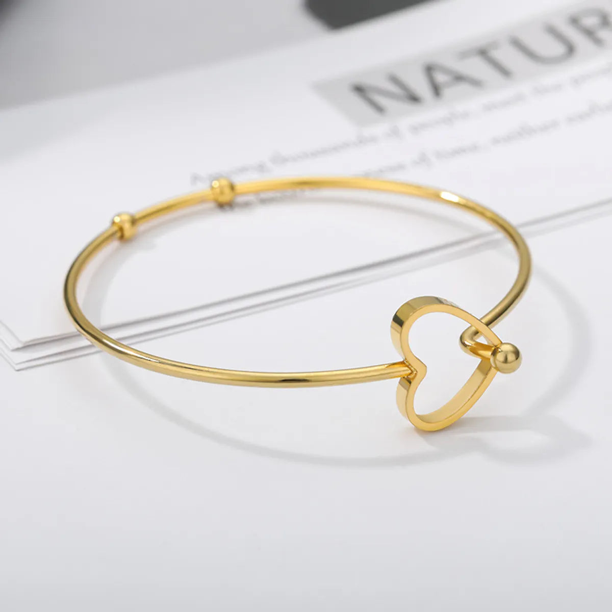 Handmade Solid Color Heart Shape Knot Stainless Steel 18K Gold Plated Bangle In Bulk