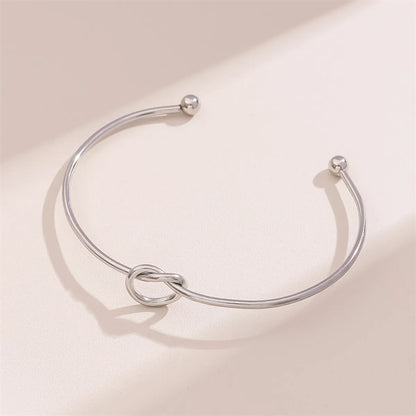 Handmade Solid Color Knot Stainless Steel Asymmetrical Plating 18k Gold Plated Cuff Bracelets