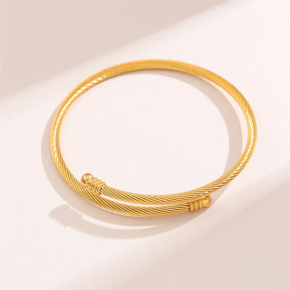 Handmade Solid Color Stripe Stainless Steel Twist Plating 18k Gold Plated Bangle