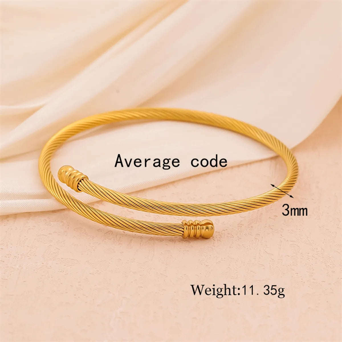 Handmade Solid Color Stripe Stainless Steel Twist Plating 18k Gold Plated Bangle