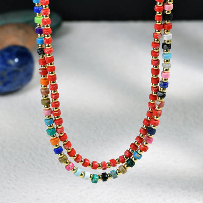 Handmade Tropical Color Block Artificial Gemstones Alloy Wholesale Necklace