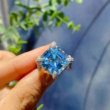 Haute Couture Jewelry Inlay Craft Imitation Natural Aquamarine Topaz Ring