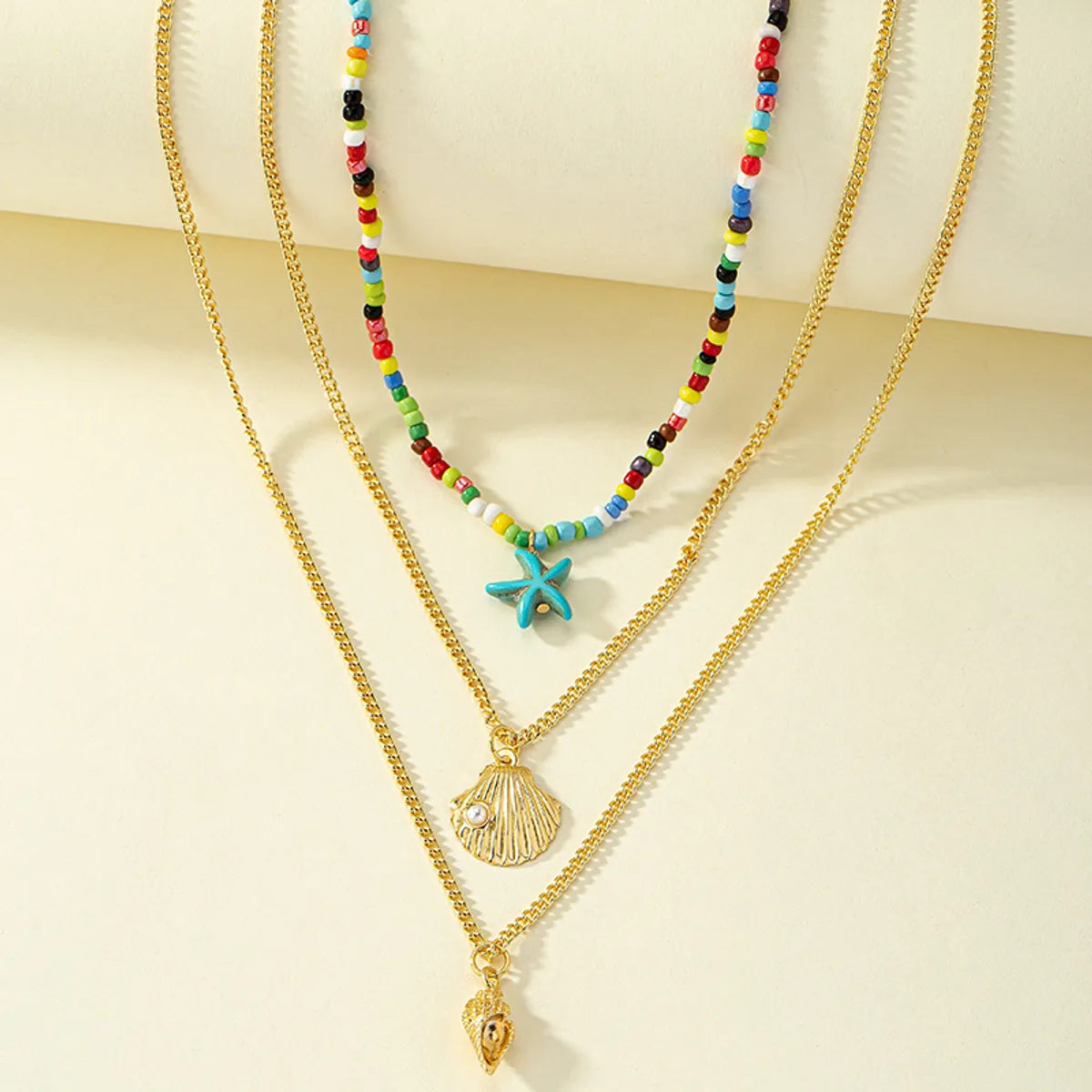 Hawaiian Beach Starfish Conch Shell Beaded Imitation Pearl Alloy Plating Women's Pendant Necklace