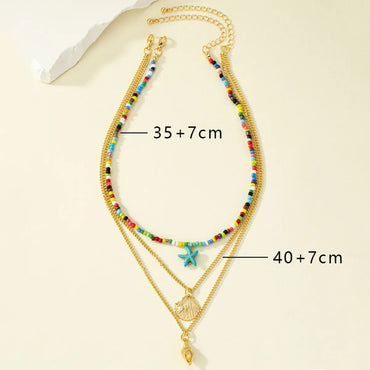 Hawaiian Beach Starfish Conch Shell Beaded Imitation Pearl Alloy Plating Women's Pendant Necklace