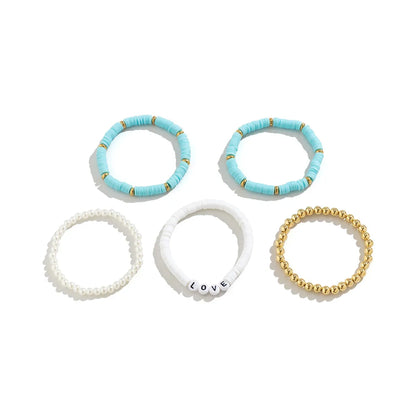 Hawaiian Bohemian Geometric Letter Imitation Pearl Plastic Soft Clay Women's Bracelets