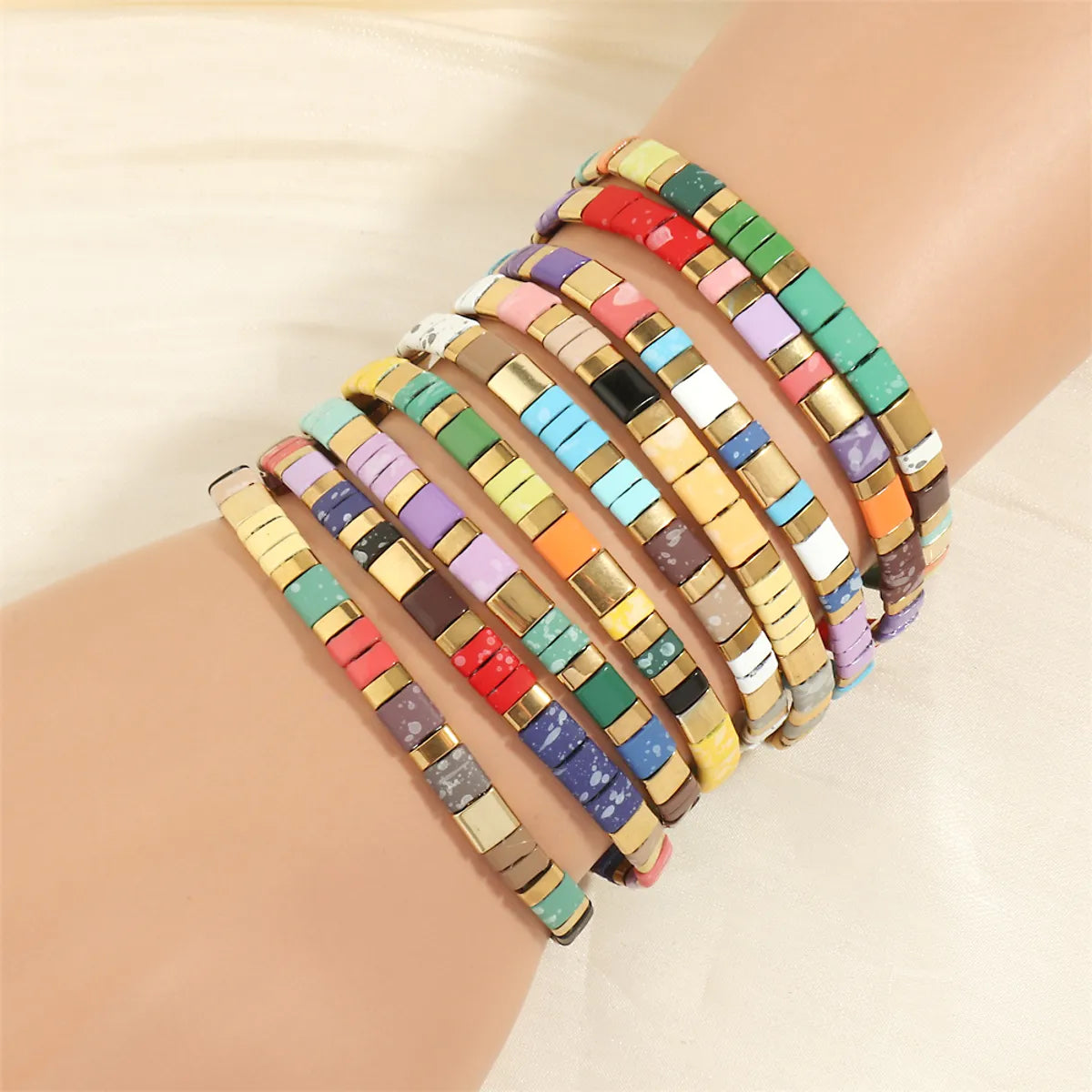 Hawaiian Bohemian Streetwear Square Copper Beaded Stoving Varnish Plating 18k Gold Plated Bracelets