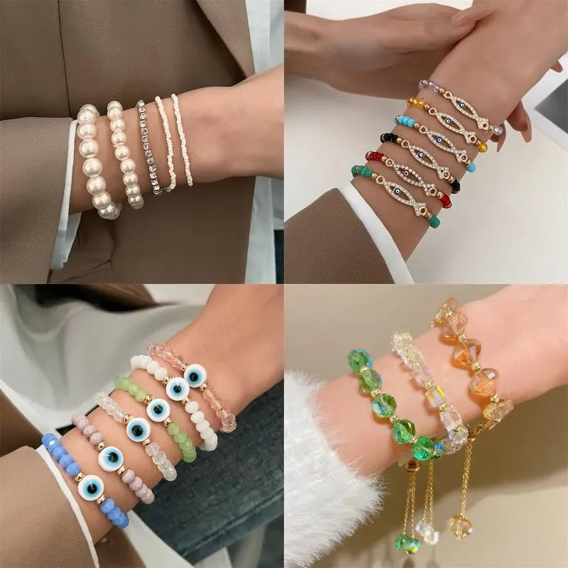 Hawaiian Classic Style Streetwear Eye 18k Gold Plated Gold Plated Silver Plated Artificial Crystal Rhinestones Beaded Copper Wholesale Bracelets