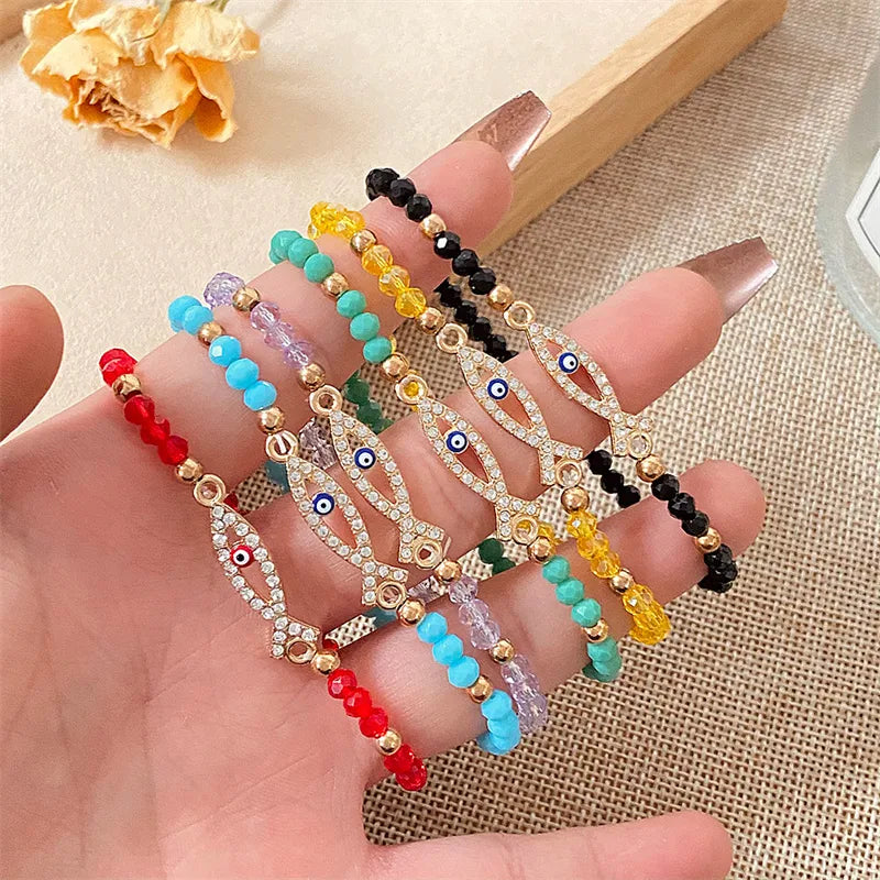 Hawaiian Classic Style Streetwear Eye 18k Gold Plated Gold Plated Silver Plated Artificial Crystal Rhinestones Beaded Copper Wholesale Bracelets