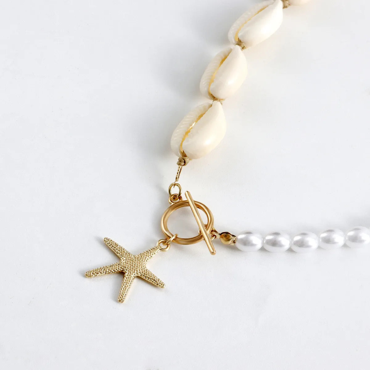 Hawaiian Marine Style Beach Starfish Shell Imitation Pearl Alloy Shell Toggle Beaded Women'S Pendant Necklace