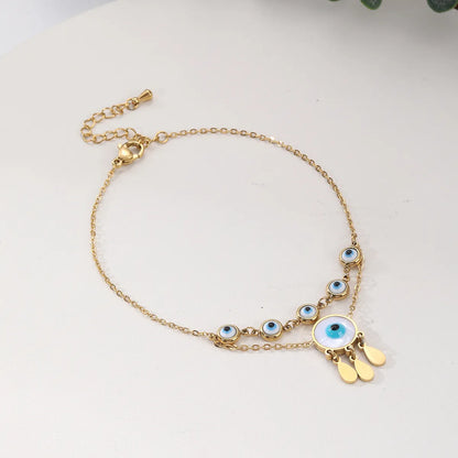 Hawaiian Tropical Cool Style Eye Solid Color Butterfly 304 Stainless Steel Plating Inlay Shell 18K Gold Plated Women'S Anklet