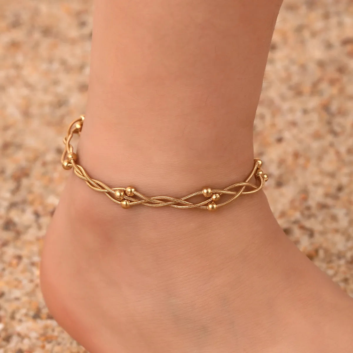 Hawaiian Tropical Cool Style Solid Color 304 Stainless Steel Plating 18K Gold Plated Women'S Anklet