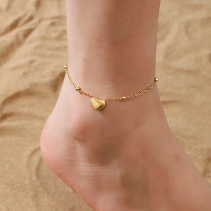 Hawaiian Tropical Cool Style Solid Color 304 Stainless Steel Plating Inlay Shell 18K Gold Plated Women'S Anklet