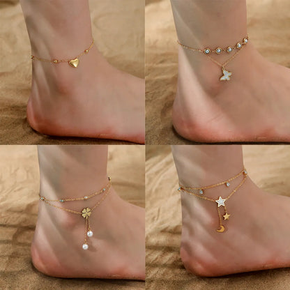 Hawaiian Tropical Cool Style Solid Color 304 Stainless Steel Plating Inlay Shell 18K Gold Plated Women'S Anklet