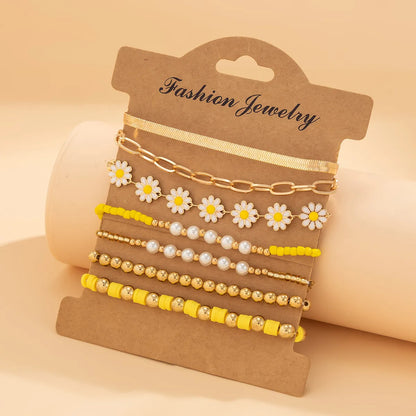 Hawaiian Vacation Beach Irregular Round Flower Ccb Imitation Pearl Soft Clay Beaded Plating Women's Bracelets