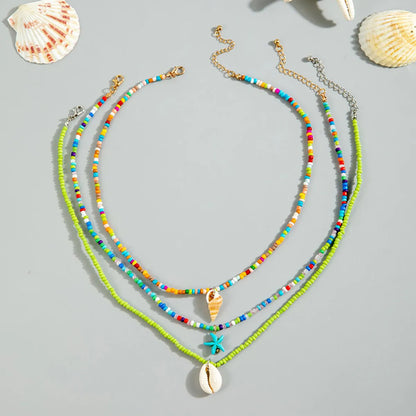 Hawaiian Vacation Bohemian Starfish Conch Shell Beaded Alloy Wholesale Layered Necklaces