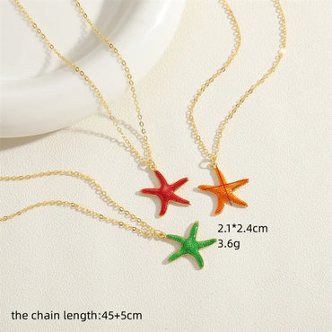 Hawaiian Vacation Commute Starfish Brass Enamel Plating 14k Gold Plated Pendant Necklace