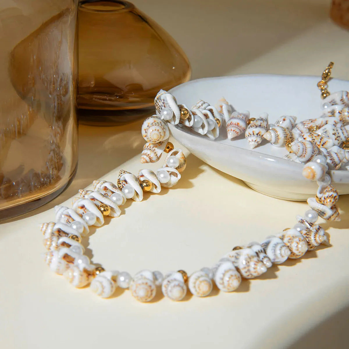 Hawaiian Vacation Conch 304 Stainless Steel Artificial Pearl Shell Wholesale Necklace