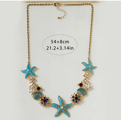 Hawaiian Vacation Marine Style Geometric Scallop Starfish Rhinestones Alloy Wholesale Pendant Necklace