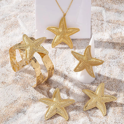 Hawaiian Vacation Marine Style Starfish Ferroalloy Women'S Earrings Necklace Jewelry Set