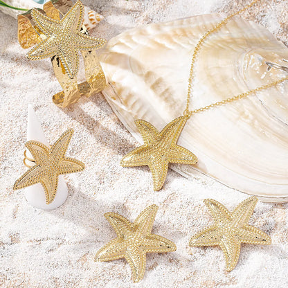 Hawaiian Vacation Marine Style Starfish Ferroalloy Women'S Earrings Necklace Jewelry Set