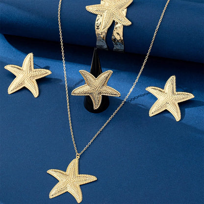 Hawaiian Vacation Marine Style Starfish Ferroalloy Women'S Earrings Necklace Jewelry Set