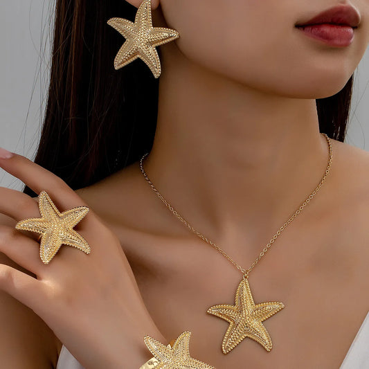 Hawaiian Vacation Marine Style Starfish Ferroalloy Women'S Earrings Necklace Jewelry Set