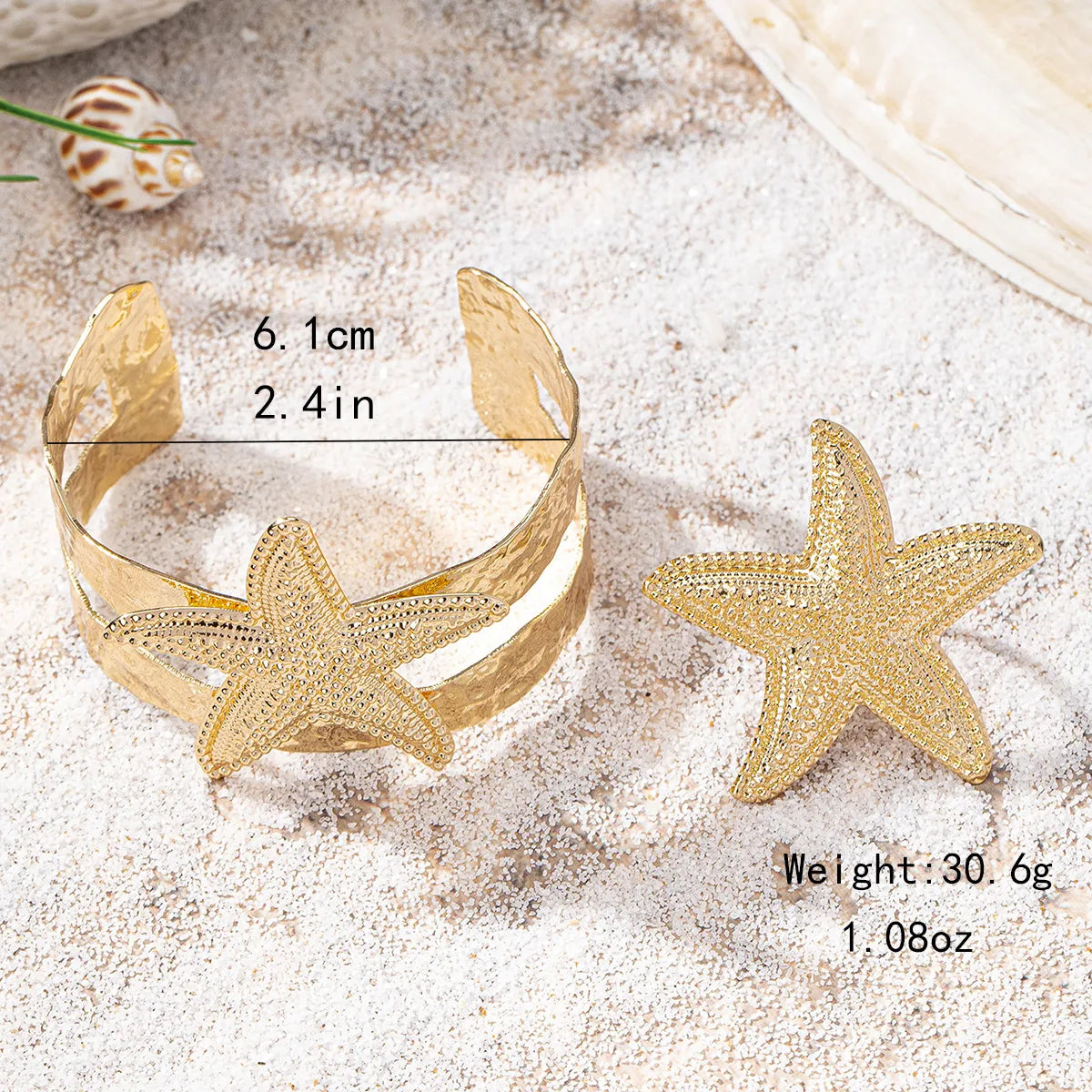 Hawaiian Vacation Marine Style Starfish Ferroalloy Women'S Rings Bangle Jewelry Set