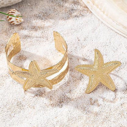 Hawaiian Vacation Marine Style Starfish Ferroalloy Women'S Rings Bangle Jewelry Set