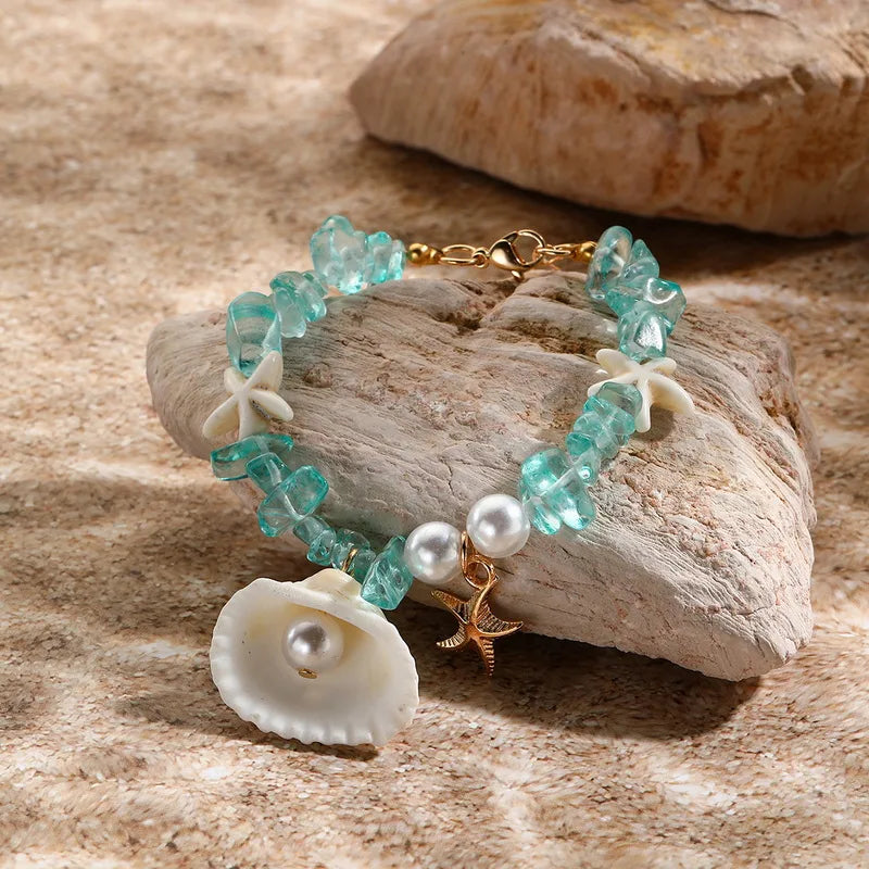 Hawaiian Vacation Marine Style Starfish Shell Artificial Pearl Alloy Resin Wholesale Bracelets