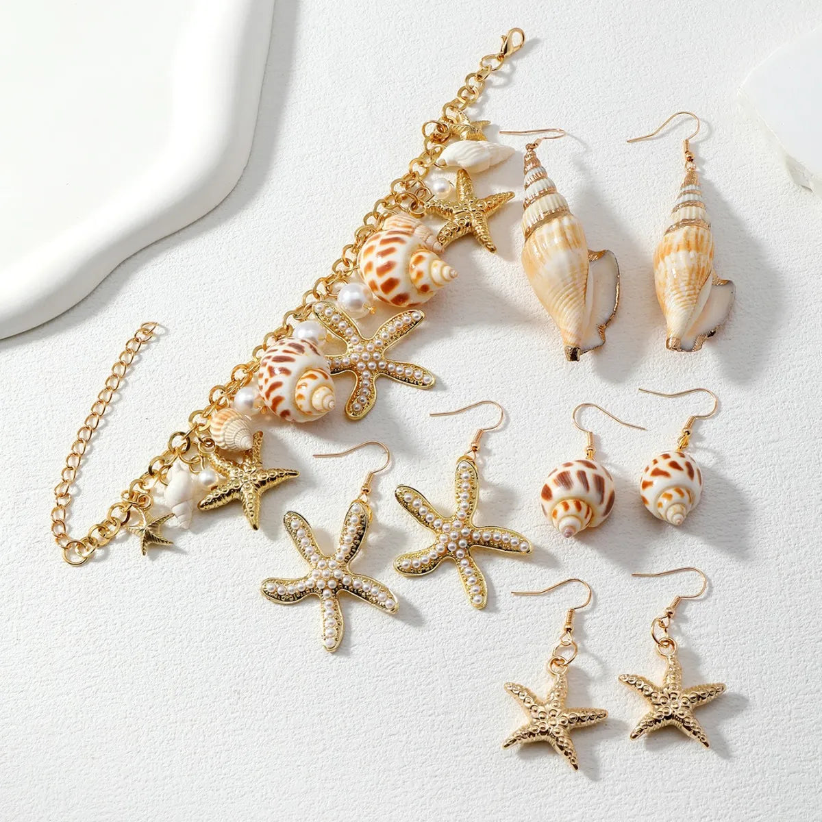 Hawaiian Vacation Starfish Conch Alloy Zinc Alloy Plating Inlay Artificial Pearls Shell Women'S Bracelets Earrings Necklace