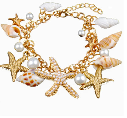 Hawaiian Vacation Starfish Conch Alloy Zinc Alloy Plating Inlay Artificial Pearls Shell Women'S Bracelets Earrings Necklace