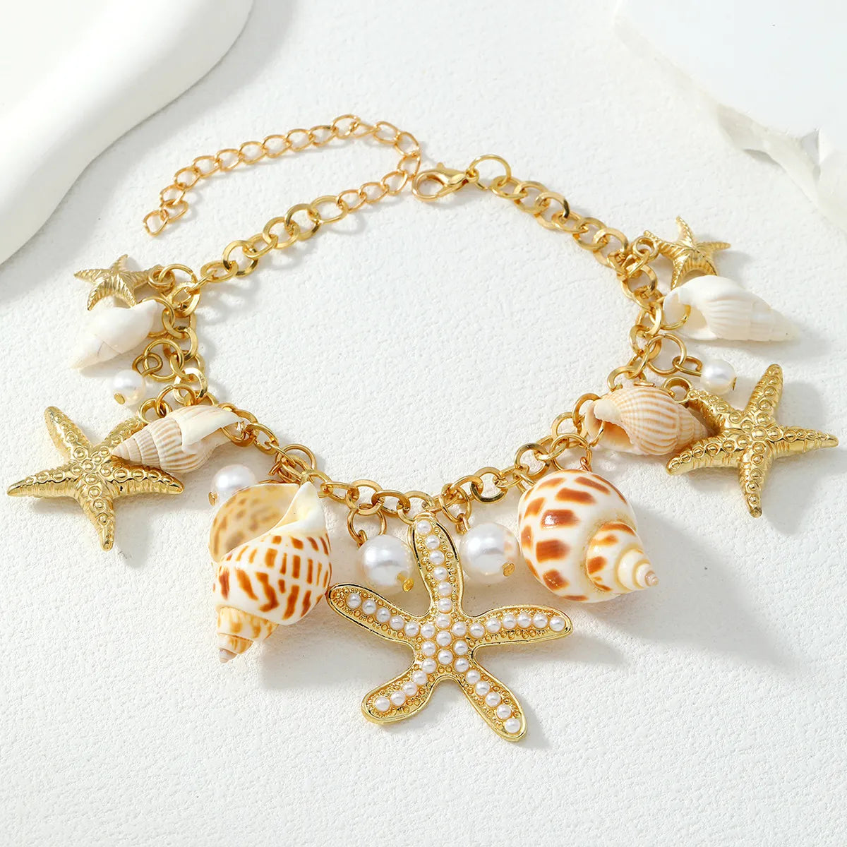 Hawaiian Vacation Starfish Conch Alloy Zinc Alloy Plating Inlay Artificial Pearls Shell Women'S Bracelets Earrings Necklace