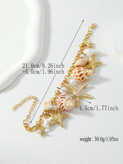 Hawaiian Vacation Starfish Conch Alloy Zinc Alloy Plating Inlay Artificial Pearls Shell Women'S Bracelets Earrings Necklace