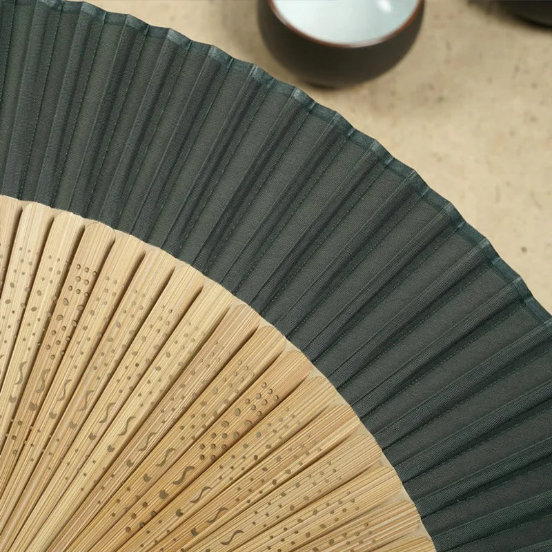 Head Green Fan Frame Bamboo Fan Hollow Silk Archaic Folding Fan Women'S Scenic Spot Chinese Style Gifts Folding Fan Printable Logo