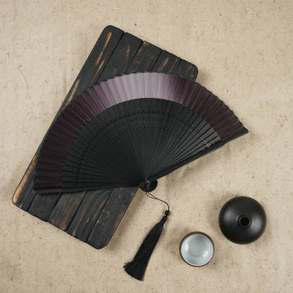 Head Green Fan Frame Bamboo Fan Hollow Silk Archaic Folding Fan Women'S Scenic Spot Chinese Style Gifts Folding Fan Printable Logo