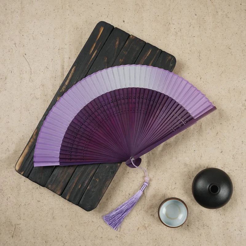 Head Green Fan Frame Bamboo Fan Hollow Silk Archaic Folding Fan Women'S Scenic Spot Chinese Style Gifts Folding Fan Printable Logo