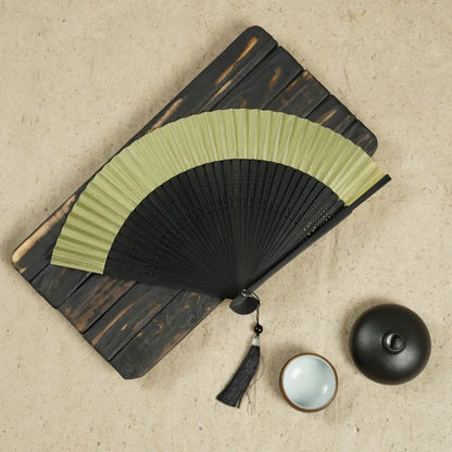 Head Green Fan Frame Bamboo Fan Hollow Silk Archaic Folding Fan Women'S Scenic Spot Chinese Style Gifts Folding Fan Printable Logo