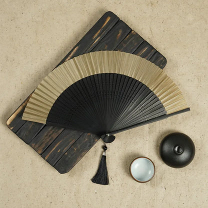 Head Green Fan Frame Bamboo Fan Hollow Silk Archaic Folding Fan Women'S Scenic Spot Chinese Style Gifts Folding Fan Printable Logo