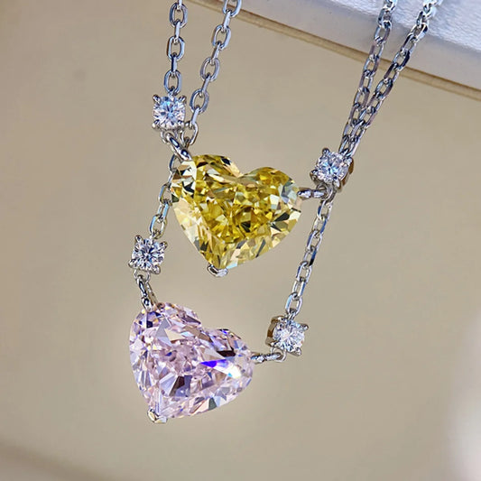 Tik Tok Live Stream Heart-shaped Necklace Female Clavicle Chain Ins Advanced Design Sense Temperament Wild High Carbon Diamond Pink Pendant