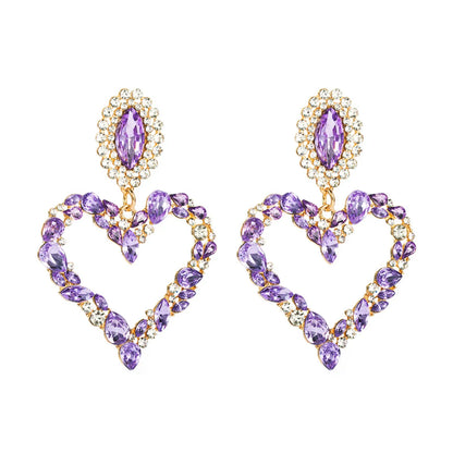 Heart-shaped Alloy Inlaid Rhinestone Retro Exaggerated Earrings