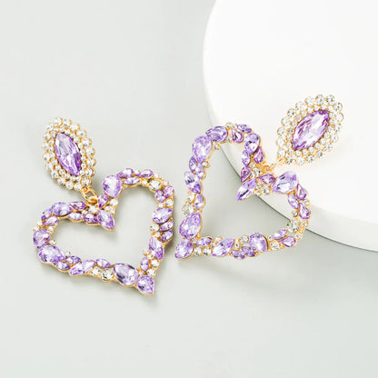 Heart-shaped Alloy Inlaid Rhinestone Retro Exaggerated Earrings