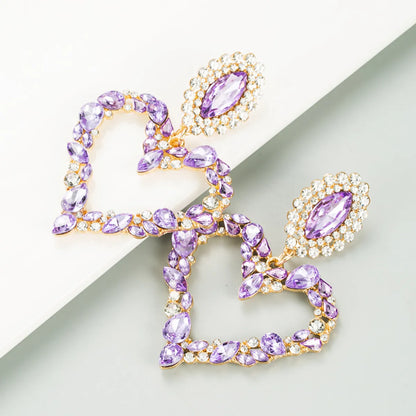 Heart-shaped Alloy Inlaid Rhinestone Retro Exaggerated Earrings