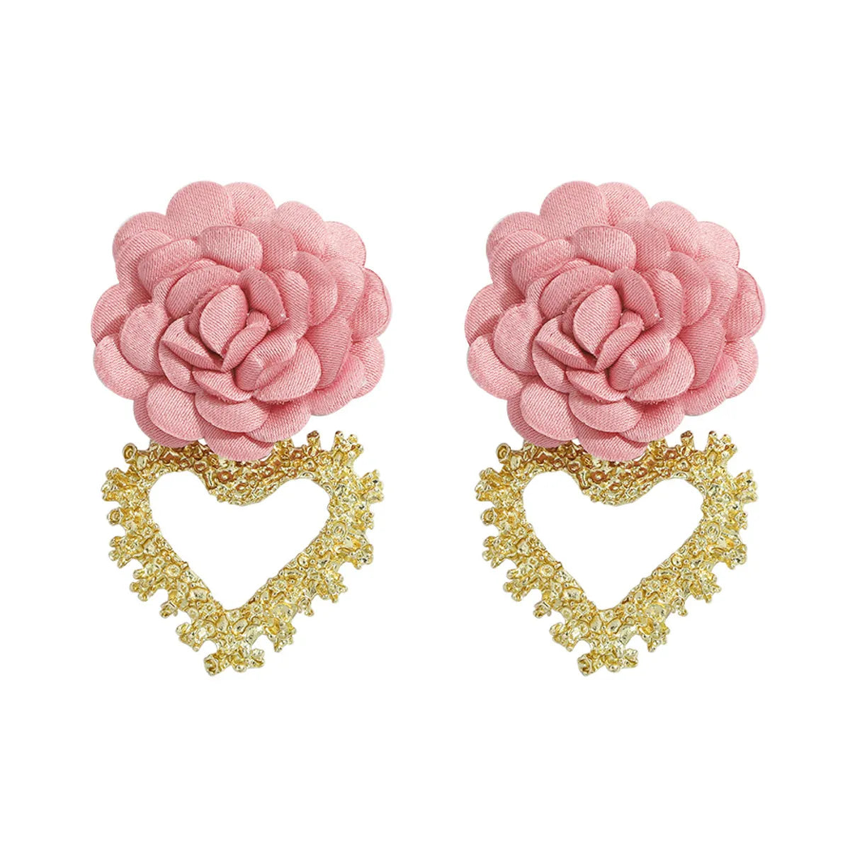 Heart-Shaped Fabric Flower Earrings