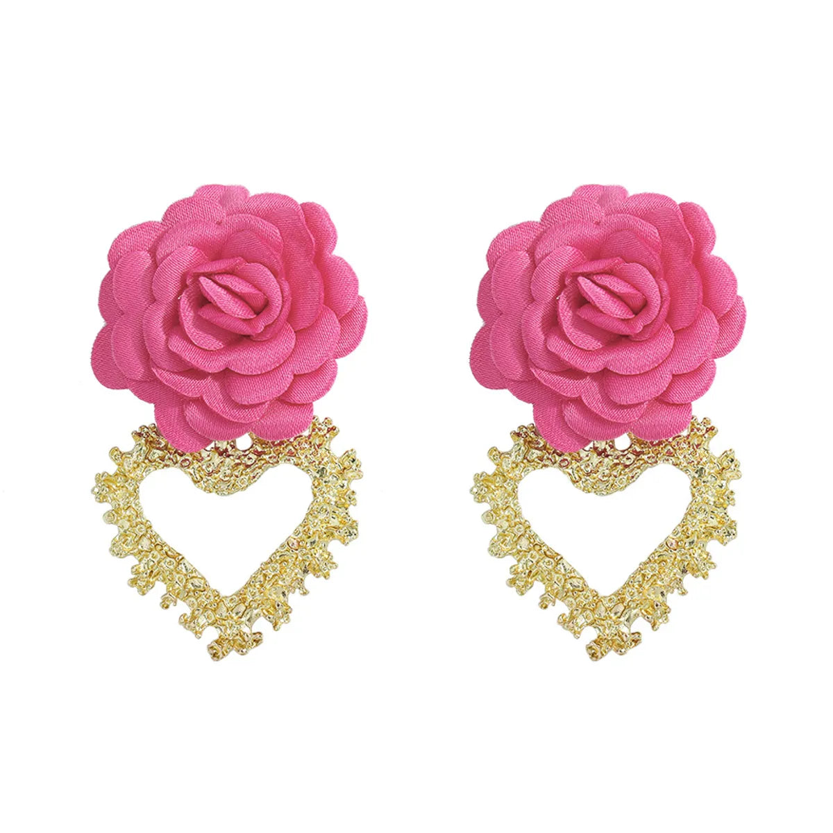 Heart-Shaped Fabric Flower Earrings