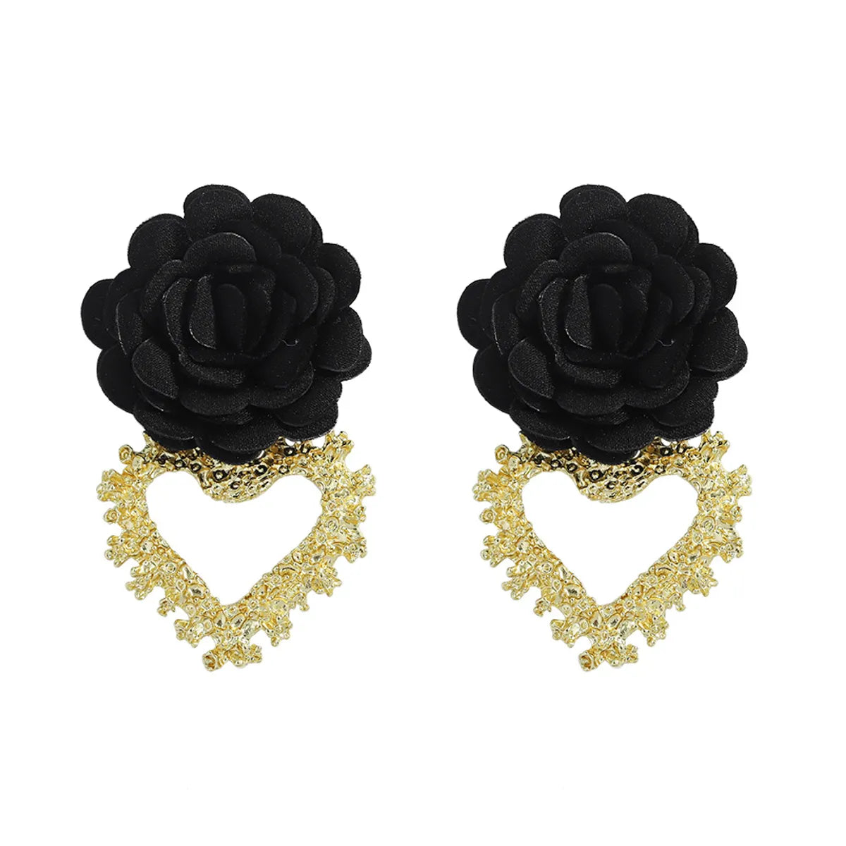 Heart-Shaped Fabric Flower Earrings