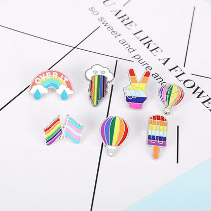 Heart-Shaped Rainbow Pride Gay Cartoon Colorful Banner Alloy Brooch