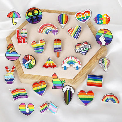 Heart-Shaped Rainbow Pride Gay Cartoon Colorful Banner Alloy Brooch