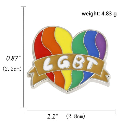 Heart-Shaped Rainbow Pride Gay Cartoon Colorful Banner Alloy Brooch